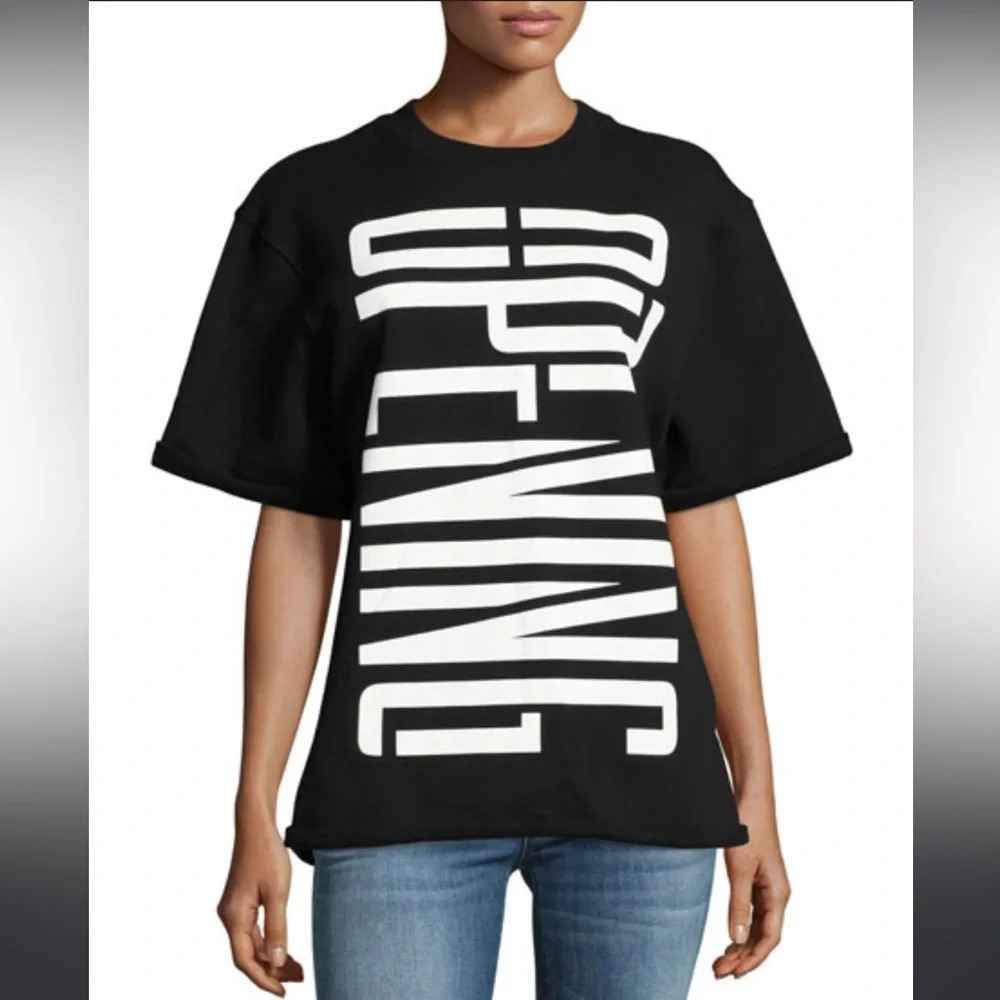 OPENING CEREMONY Stretch Logo Cutoff Sweatshirt Top, Black, size medium